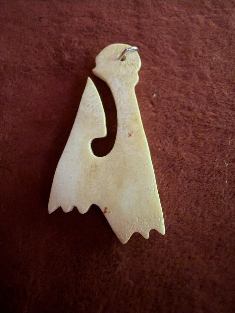 Artisan Polynesian Cream Carved Bone Hook Pendant Necklace - Picture 2 of 2
